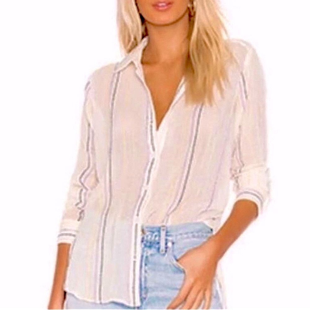 #S2. Michael Stars Beach Stripe Boyfriend Shirt Sz M